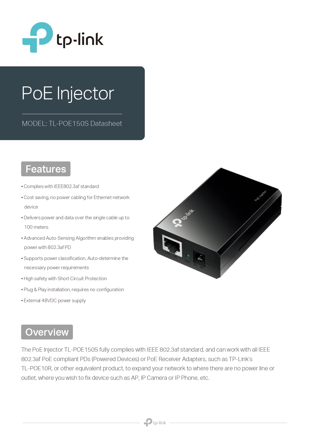 TP-LINK TL-POE150S PoE Injector - Security System Asia