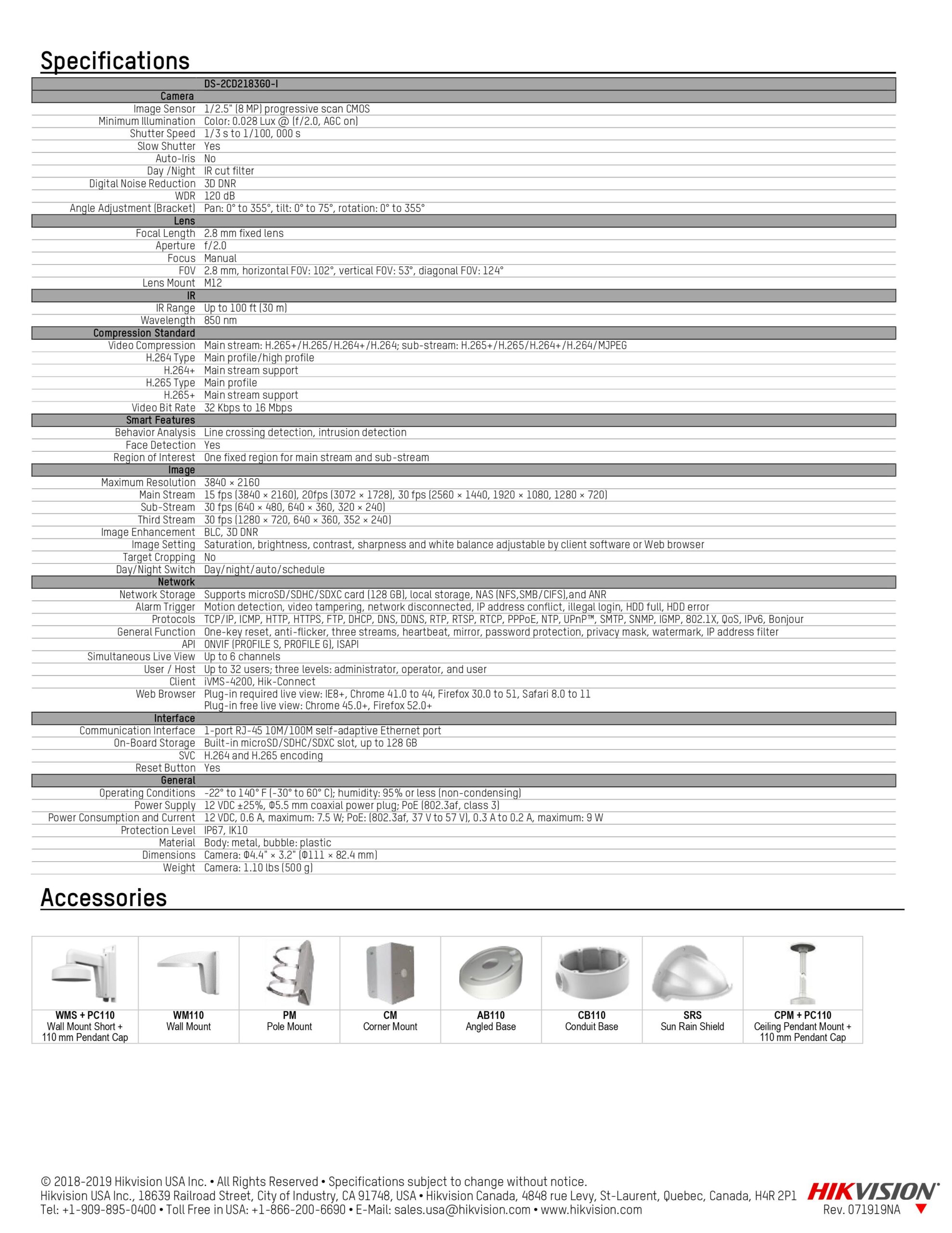 Caméra De Surveillance HIKVISION DS-2CD2183G0-IU 8MP 4K - WDR Avec Micro Integre Tunisie