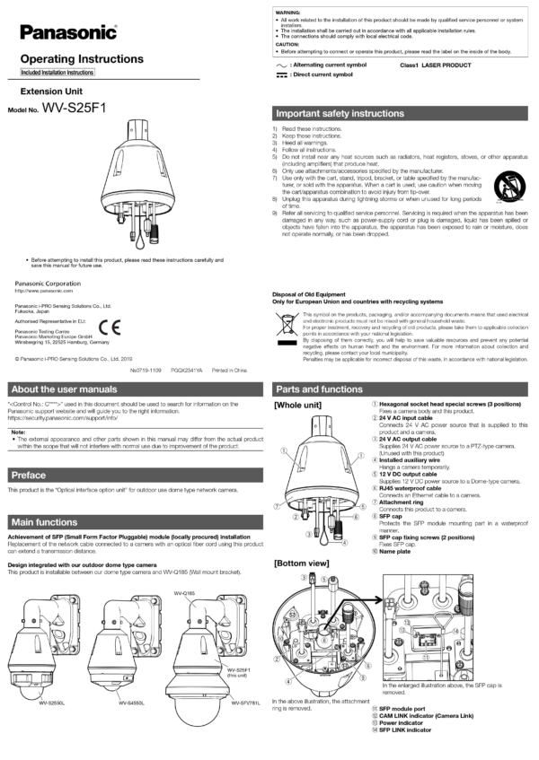 Panasonic WVS25F1 Light Grey Media Converter Security System Asia